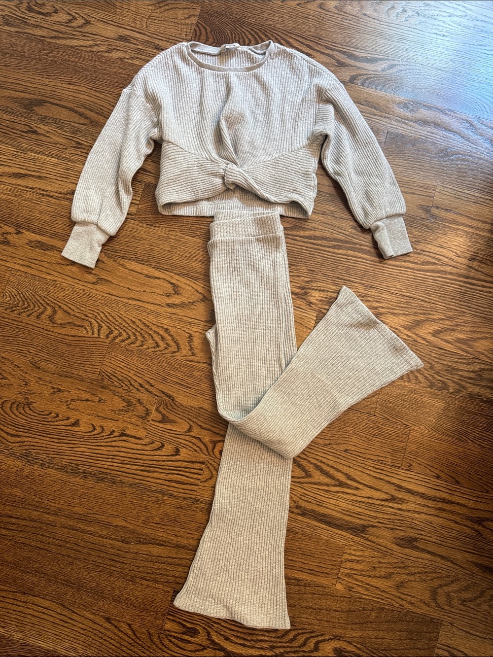 Girls Habitual Twist-Front Ribbed Sweater Set in Light Gray